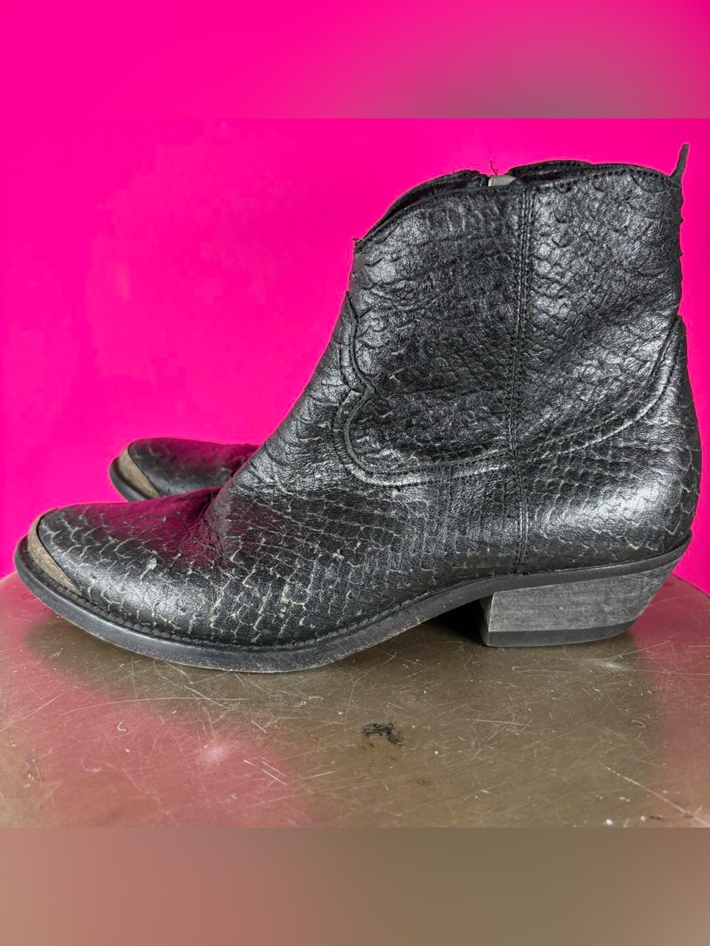Golden Goose Young Python Embossed Black Leather Metal Toe Ankle Boot EU 36 - Picture 4 of 8